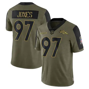 Nike D.J. Jones Men's Limited Denver Broncos Olive 2021 Salute To Service Jersey