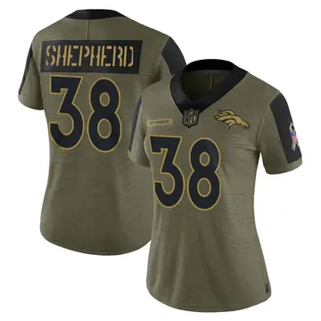 Nike Darrius Shepherd Women's Limited Denver Broncos Olive 2021 Salute To Service Jersey