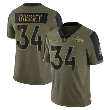 Nike Essang Bassey Men's Limited Denver Broncos Olive 2021 Salute To Service Jersey
