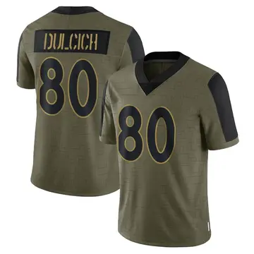 Nike Greg Dulcich Men's Limited Denver Broncos Olive 2021 Salute To Service Jersey