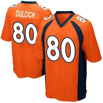 Nike Greg Dulcich Youth Game Denver Broncos Orange Team Color Jersey