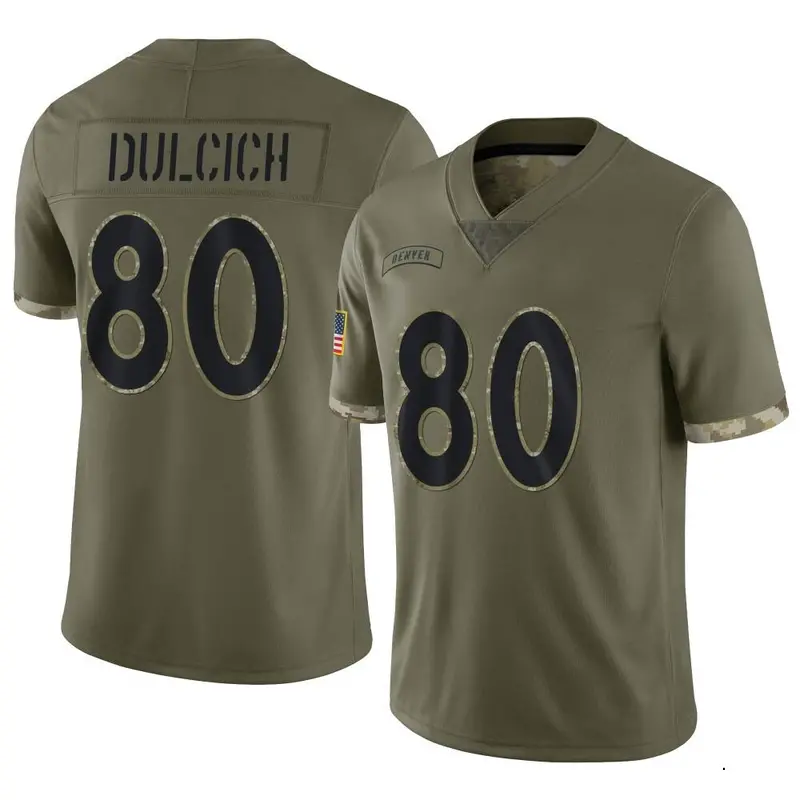 Nike Greg Dulcich Youth Limited Denver Broncos Olive 2022 Salute To Service Jersey