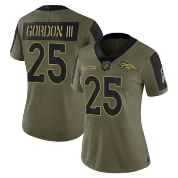 Nike Melvin Gordon III Women's Limited Denver Broncos Olive 2021 Salute To Service Jersey