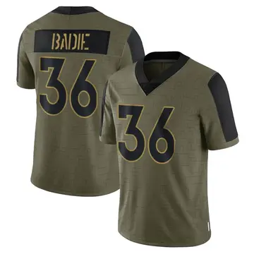 Nike Tyler Badie Men's Limited Denver Broncos Olive 2021 Salute To Service Jersey